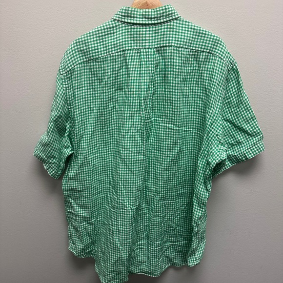 Ralph Lauren Linen Button Down Shirt Mens XXL Green Gingham Check Classic Fit SS - Picture 3 of 8